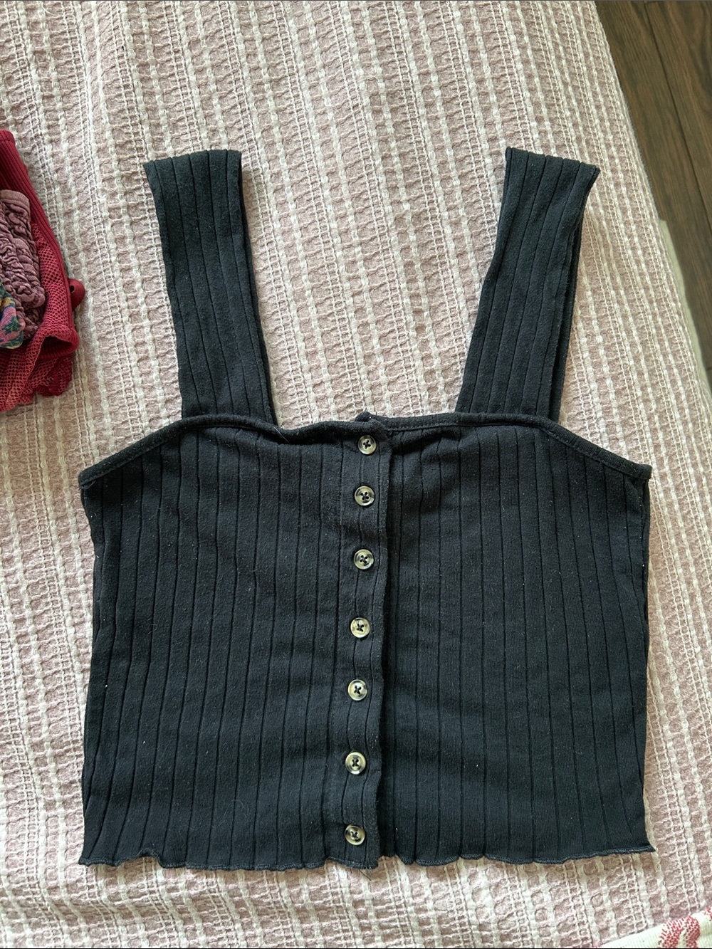 Billabong Black Ribbed Button Front Crop Tank